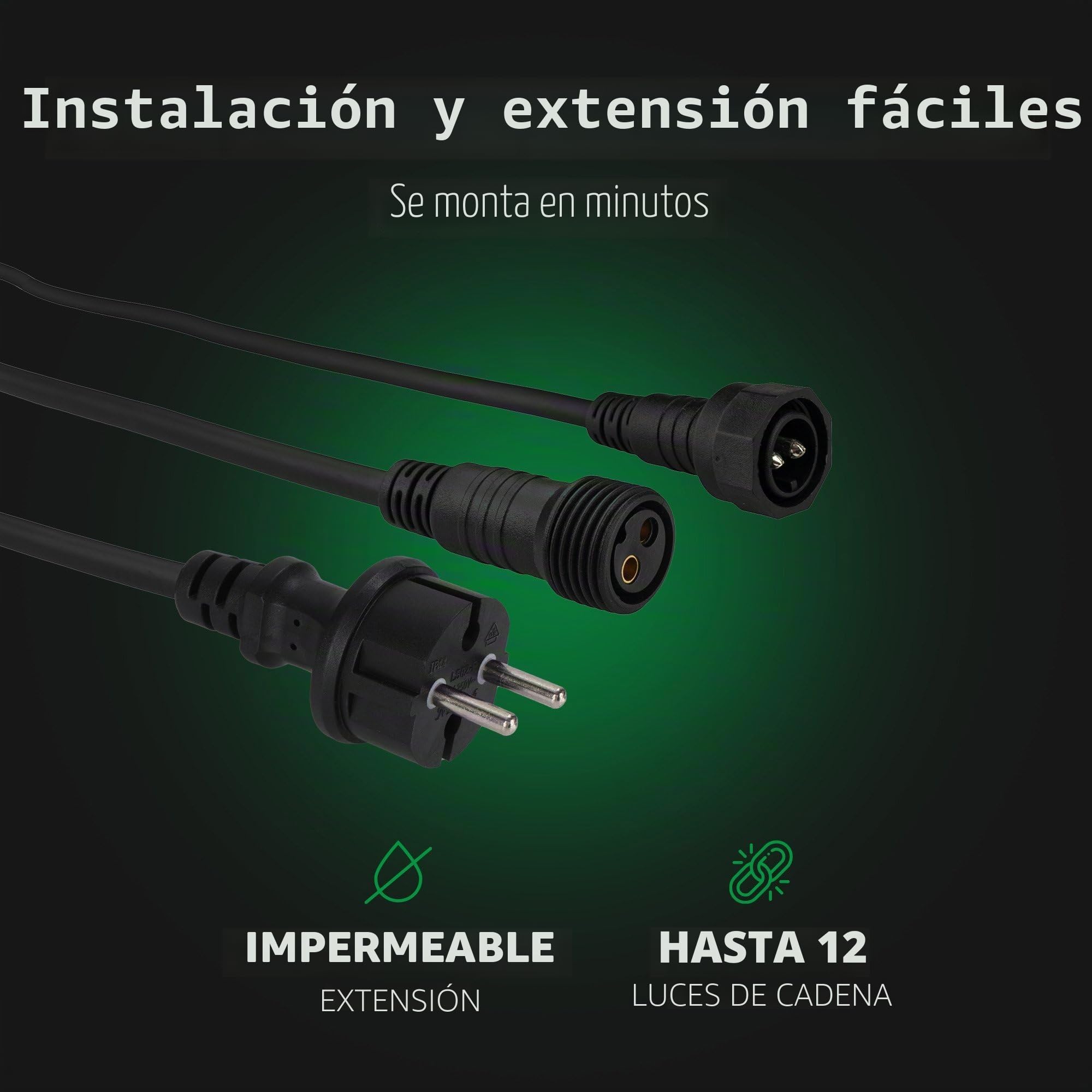Ledvion - Guirnalda LED, 10M, Incluye 10x E27 LED Dorado, 1W, 2100K, Incluye 10 Bombillas Filamento Dorado LED, IP65