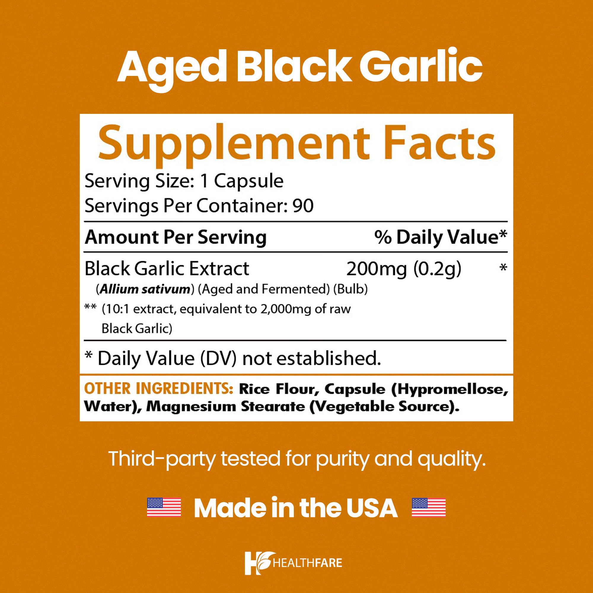Aged Black Garlic Supplement Pills | 90 Vegan Capsules | Fermented Odorless Garlic Extract | High Potency Antioxidant Supplement | Non-GMO, Gluten-Free | Made in USA — Amazon image 3