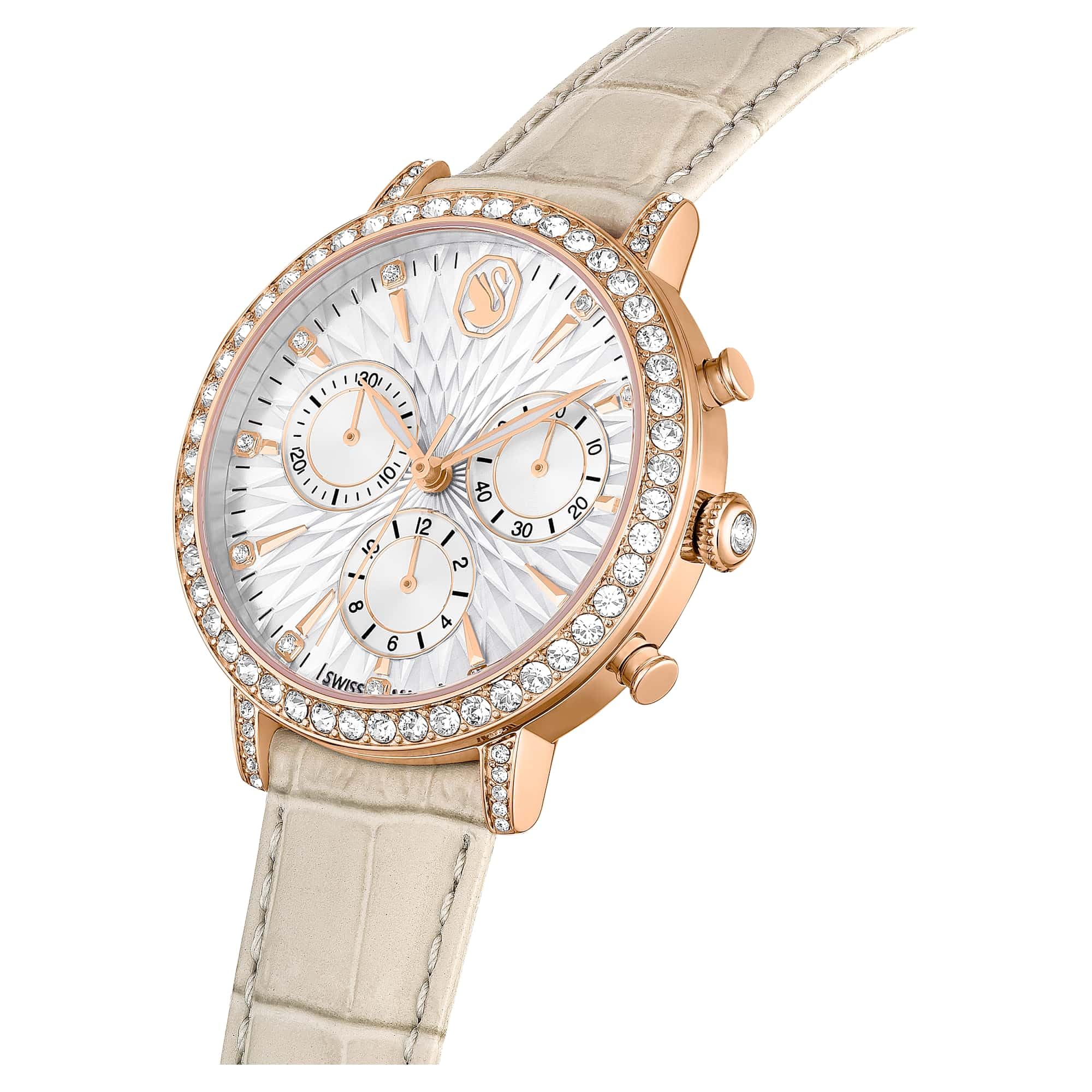 Swarovski Matrix Kollektion Chrono Uhr, Swiss Made, Lederarmband, Roségold-Finish
