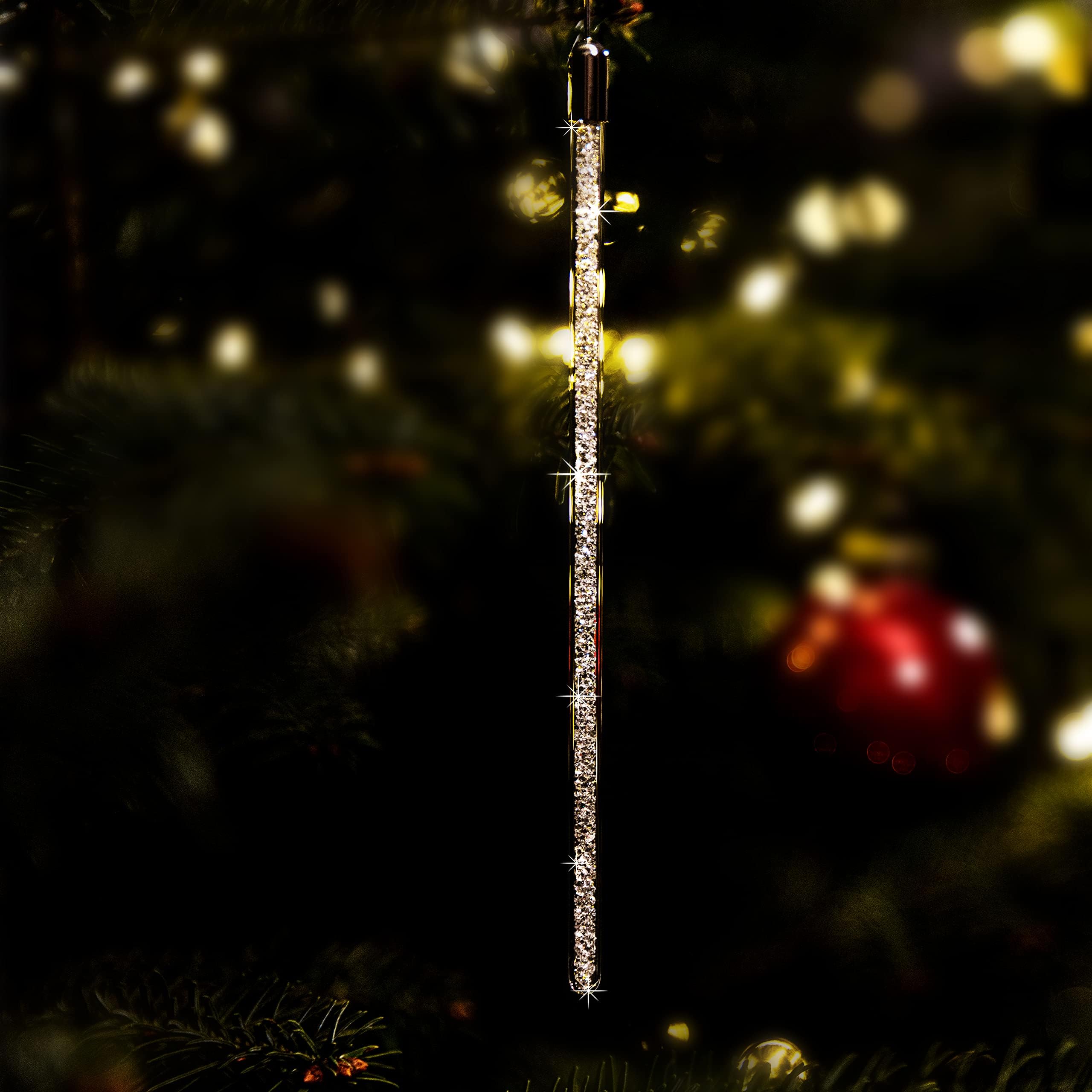 3 Christl Glas-Wunderkerzen veredelt mit Swarovski Kristallen, edler Christbaumschmuck, funkelnder Weihnachtsbaumschmuck als Dekoration (3 Stück)