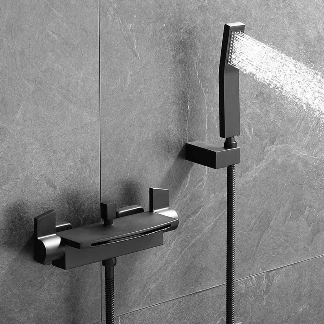 Robinet de douche cascade noir mat en laiton à double commande avec douchette Lopus