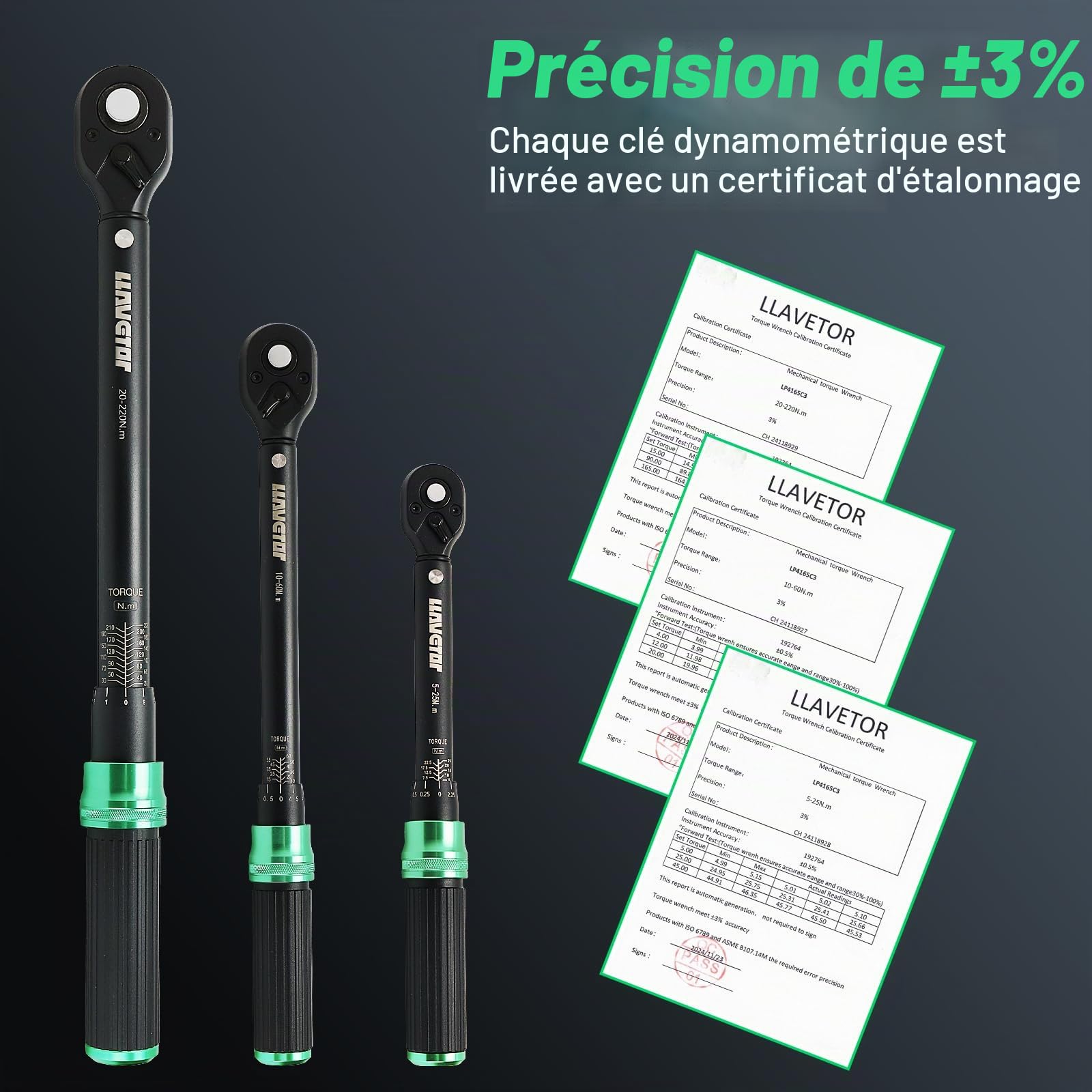 Jeu de 3 clés dynamométriques 1/4 & 1/2 & 3/8, 5-25 N.m, 10-60 N.m, 20-220 N.m, Clé dynamométrique bidirectionnelle pour l'entretien de vélo, moto et voiture