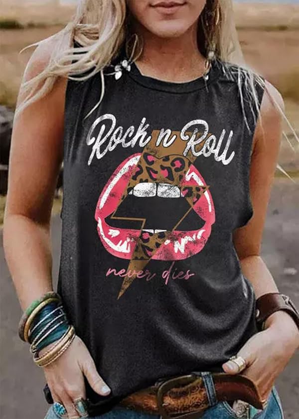 Vintage Style Rock and Roll Tank Tops Women Country Music Shirt Cute Music Band Shirt(Printing10.M) by ZIFOTA - Used condition - Image 2