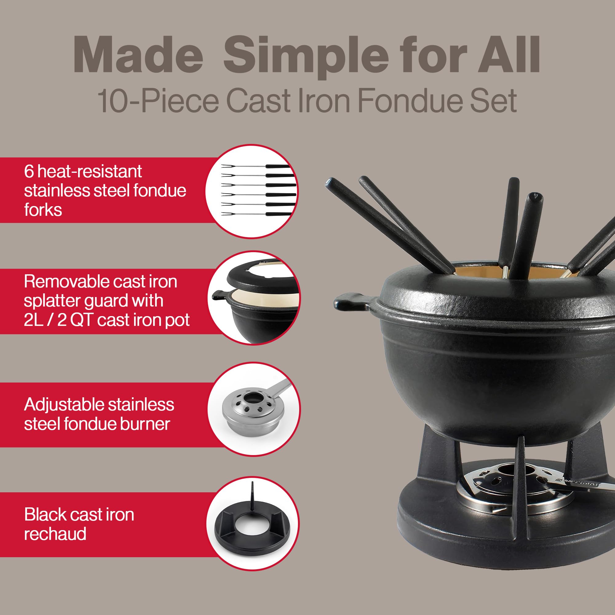 Swissmar F66542 Fondue, Cast Iron, Mattes Schwarz