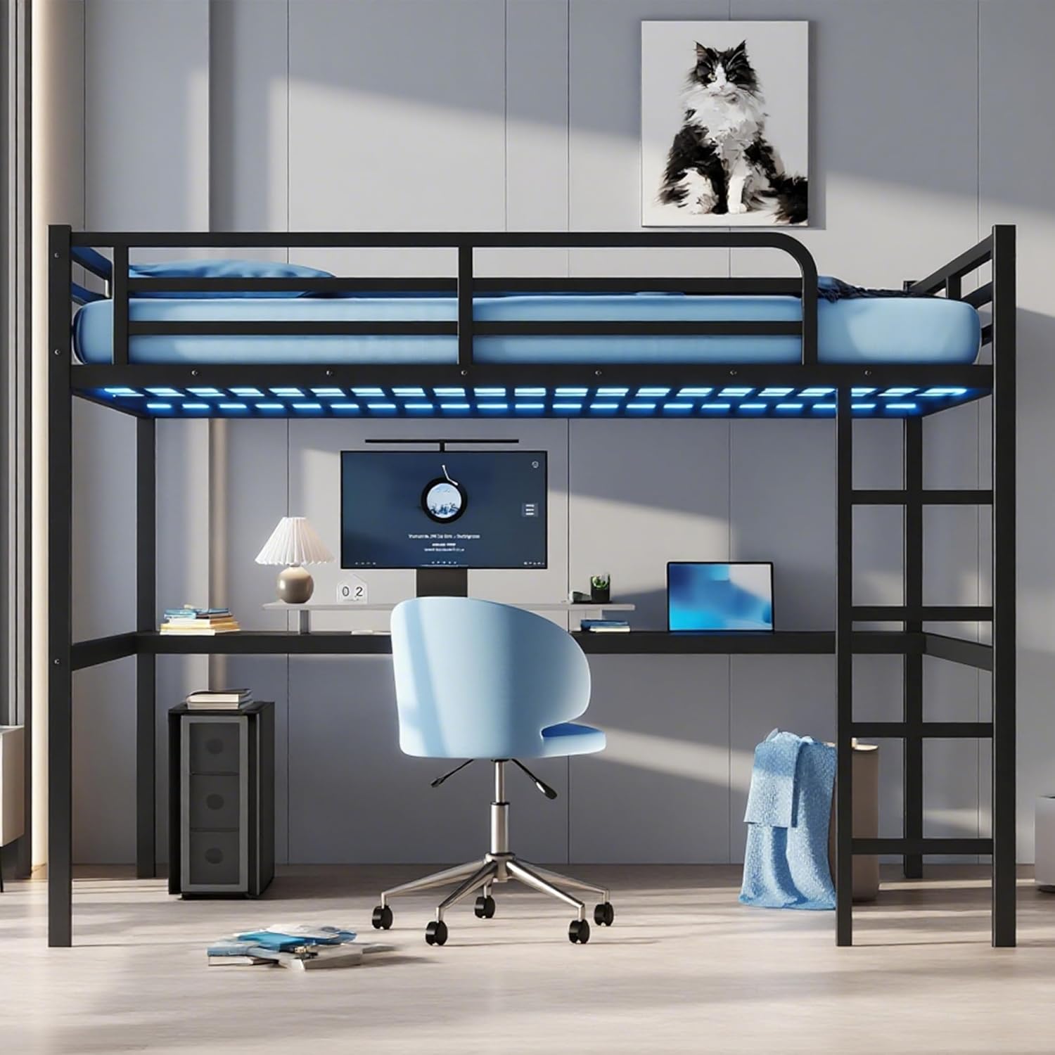 Bellemave Queen Size Loft Bed with Desk, showing the bed in a room setting