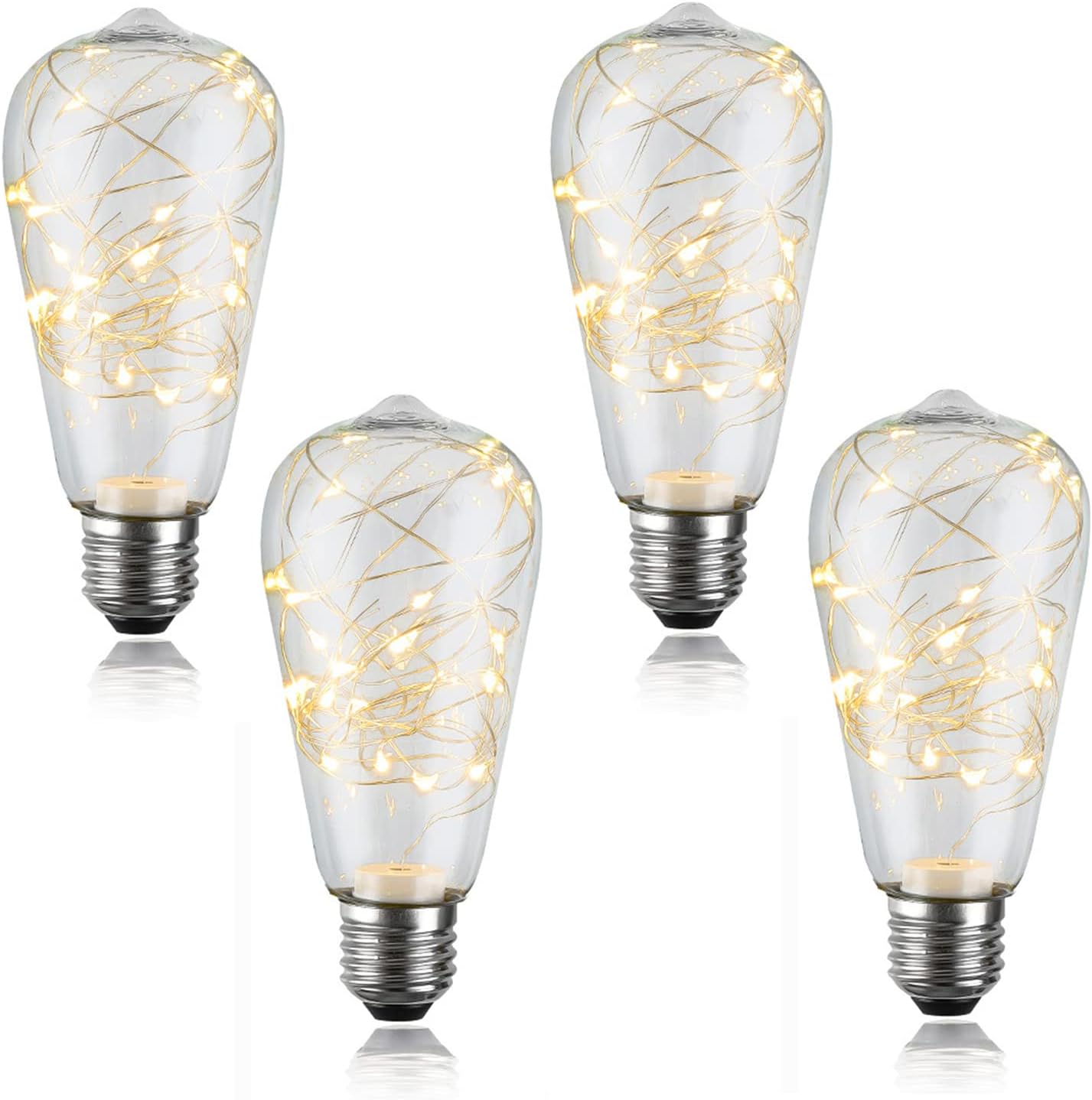 Lxcom Lighting 4 Pack LED Fairy Light Bulb, ST64 E26 Led Edison Bulb Spiral 3W Warm Starry Decorative Copper Wire String Lights for Bedroom, Living Room, Festival Christmas, Non-dimmable …