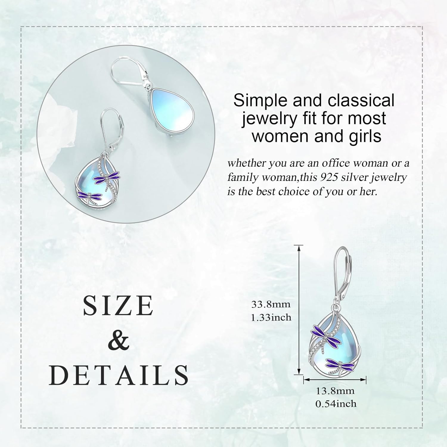 Dragonfly/Butterfly/Bee/Hummingbird/Owl/Cat/Axolotl Earrings for Women Sterling Silver Moonstone Cat'Eye Stone Turquoise Lapis Lazuli Onyx Opal Dangle Jewelry Gifts for Women - Image 4