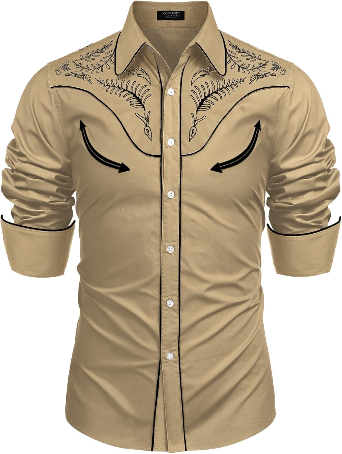 COOFANDY Men's Western Cowboy Shirt Embroidered Button Down Long Sleeve Shirts