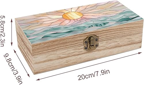 Miniatura 2 de Sunset Ocean Waves Wooden Storage Box with Hinged Lock,Decorative Handmade Keepsake Jewelry Chest, Elegant Retro Decor Boxes, Compact Organizer Box