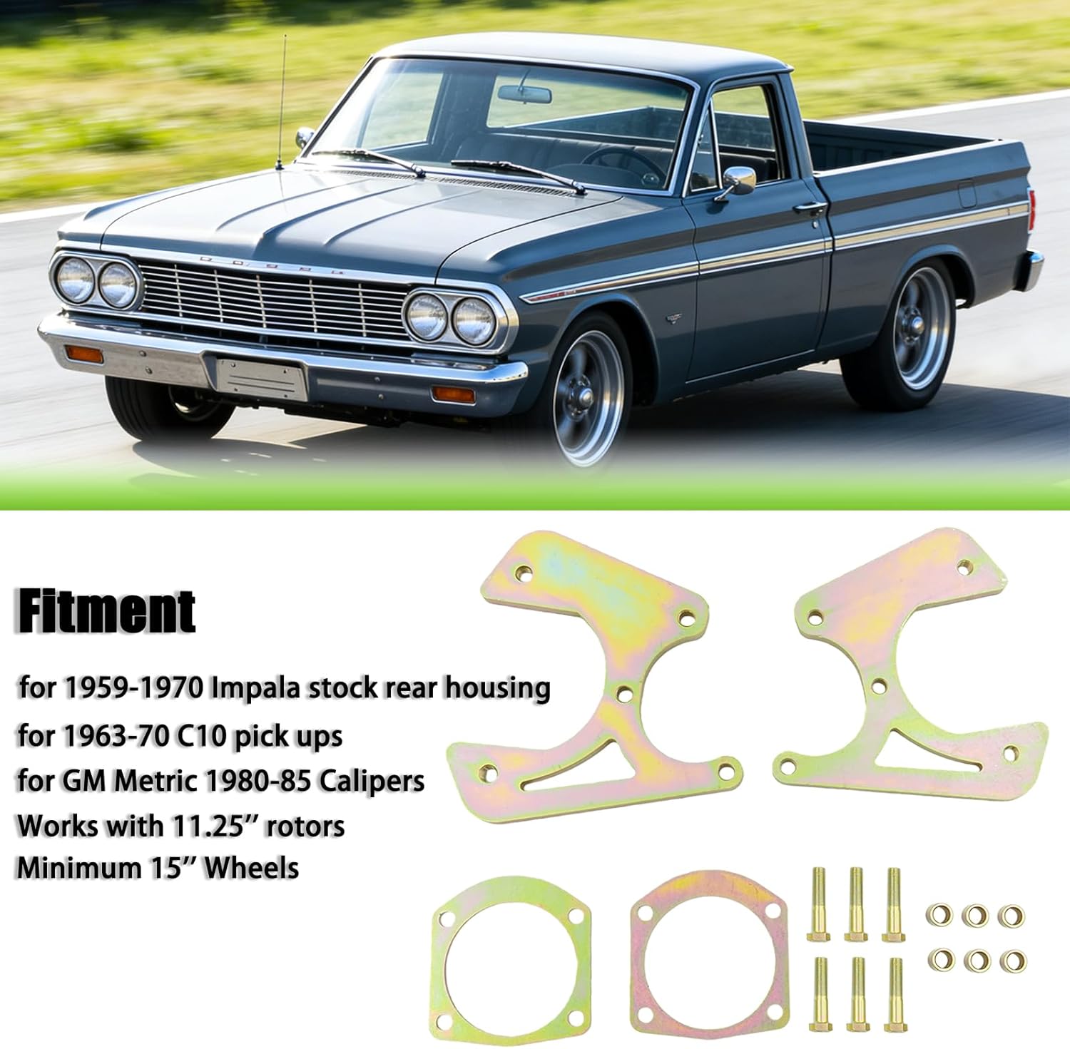 Rear Disc Brake Caliper Brackets for Chevrolet Impala 1959-1970 & C10 Pick Ups 1963-1970, 10/12 Bolt Rear Disc Brake Conversion Brackets for GM Metric 1980-1985 Calipers, Fits 11.25" Rotors C20572