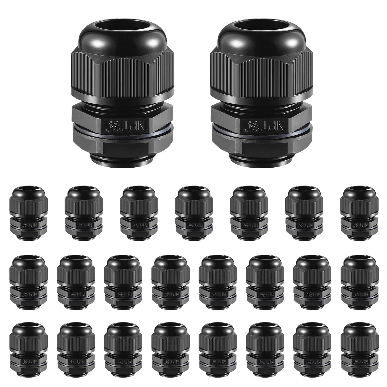 RTHIEAI 25 PCS 3/4"(12.5-18mm) NPT Nylon Cable Gland Joints with Gaskets, IP68 Adjustable Lock Nut Strain Relief Cord Grip Waterproof Cable Glands -