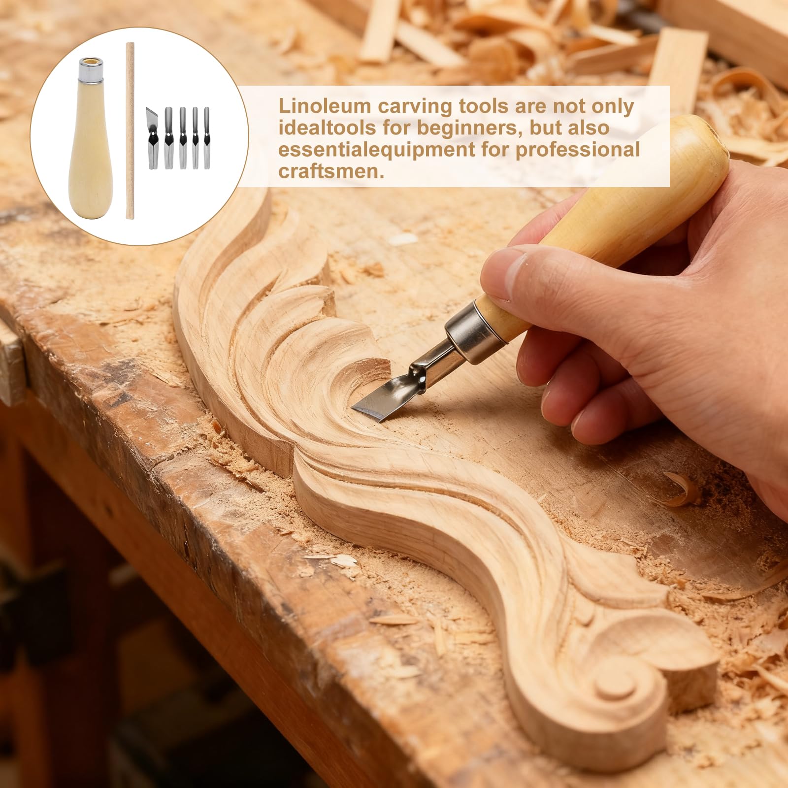 VOSSOT Linoleum Set 14 Cutter, Juego de Herramientas para Tallar Madera, Plancha de Linóleo para Grabado de Goma Herramientas de Corte Lino Goma Seguros Suministros Linoleo para Tallado Artesanal