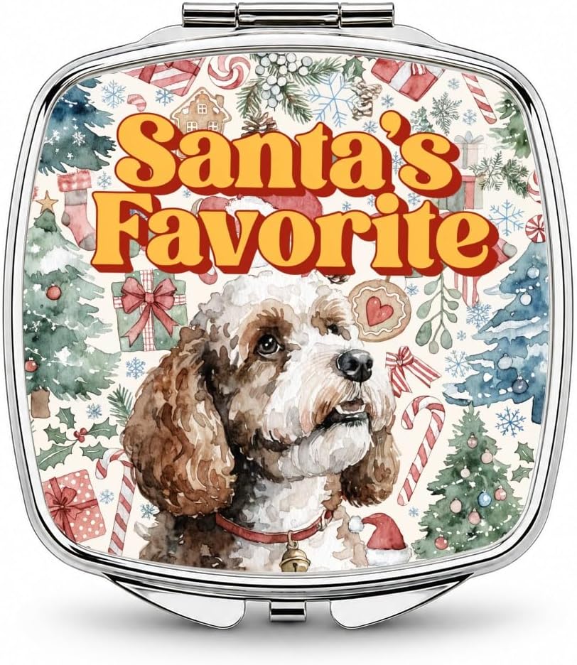 Cockapoo Dog Christmas Santa's Favorite Pocket Purse Compact Mirror