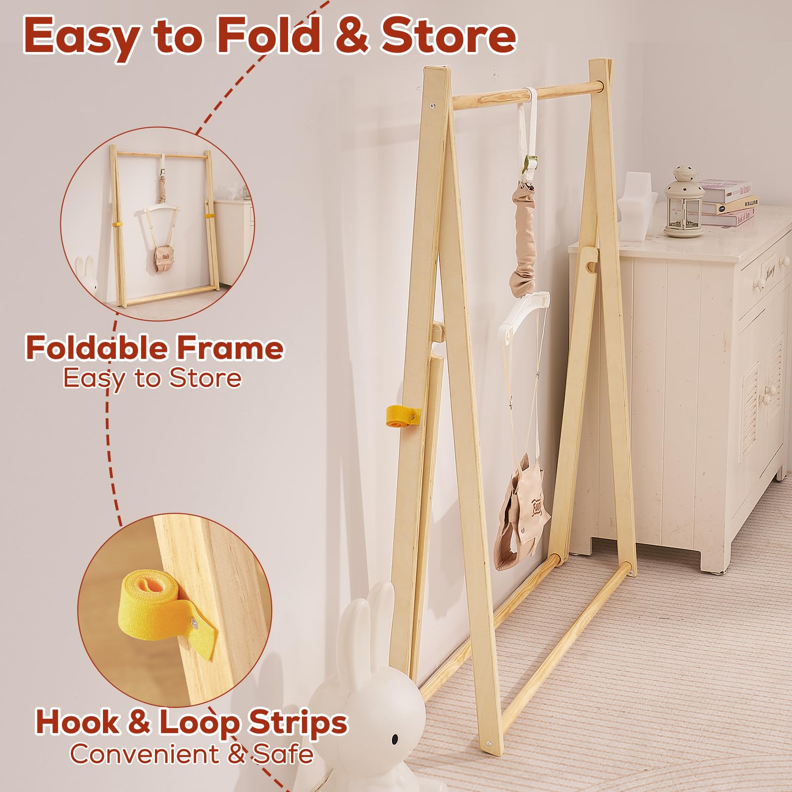 FUNLIO Montessori 2 in 1 Altalena in Legno per Bambini & Saltellante per Neonati