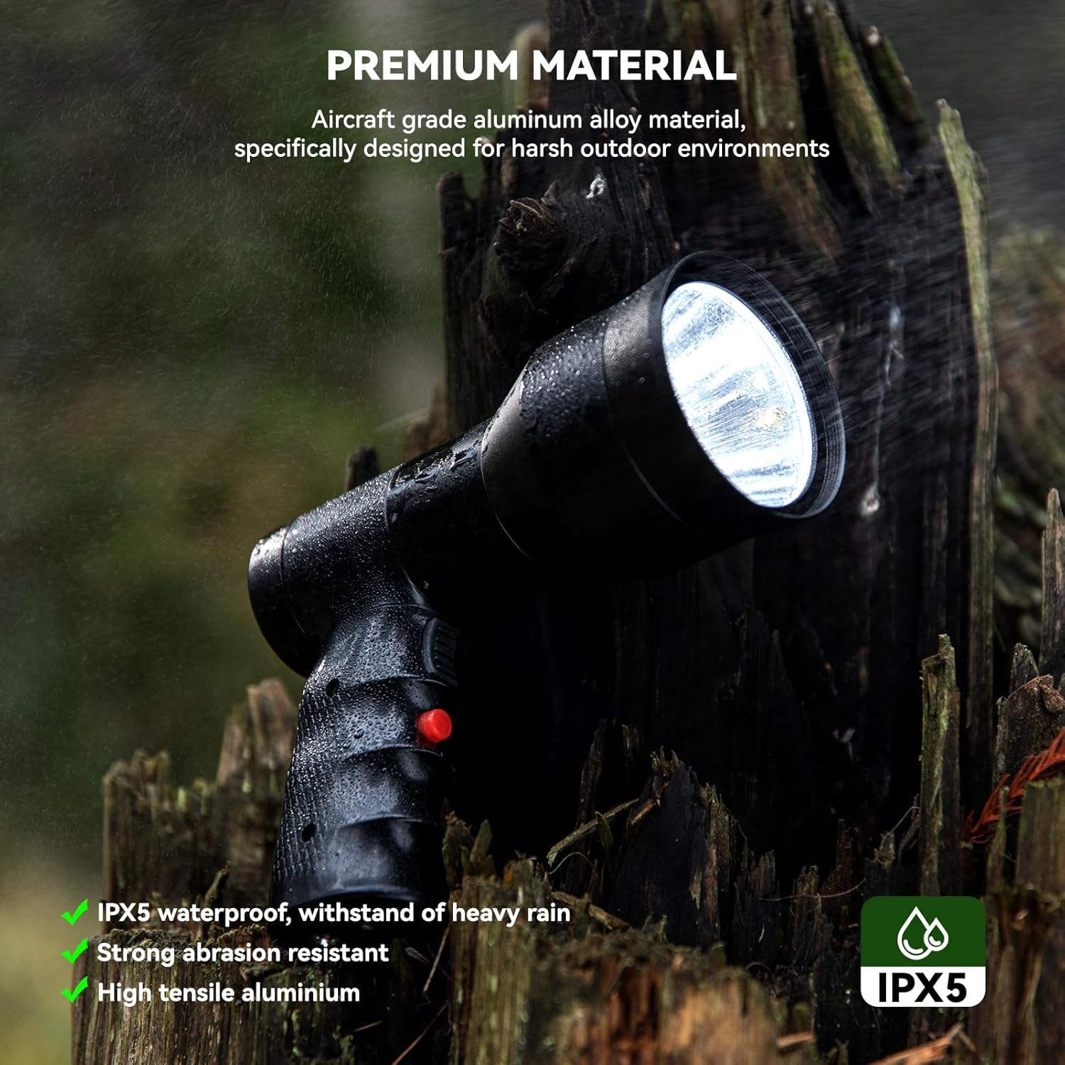 GearOZ Hunting Spotlight Flashlight, 46000LUX Rechargeable Spot Light IPX5 Waterproof Handheld LED Hunter Light with Red Green Filter for Hunting Coyotes Predators Coons Varmints Hogs Camping Hiking