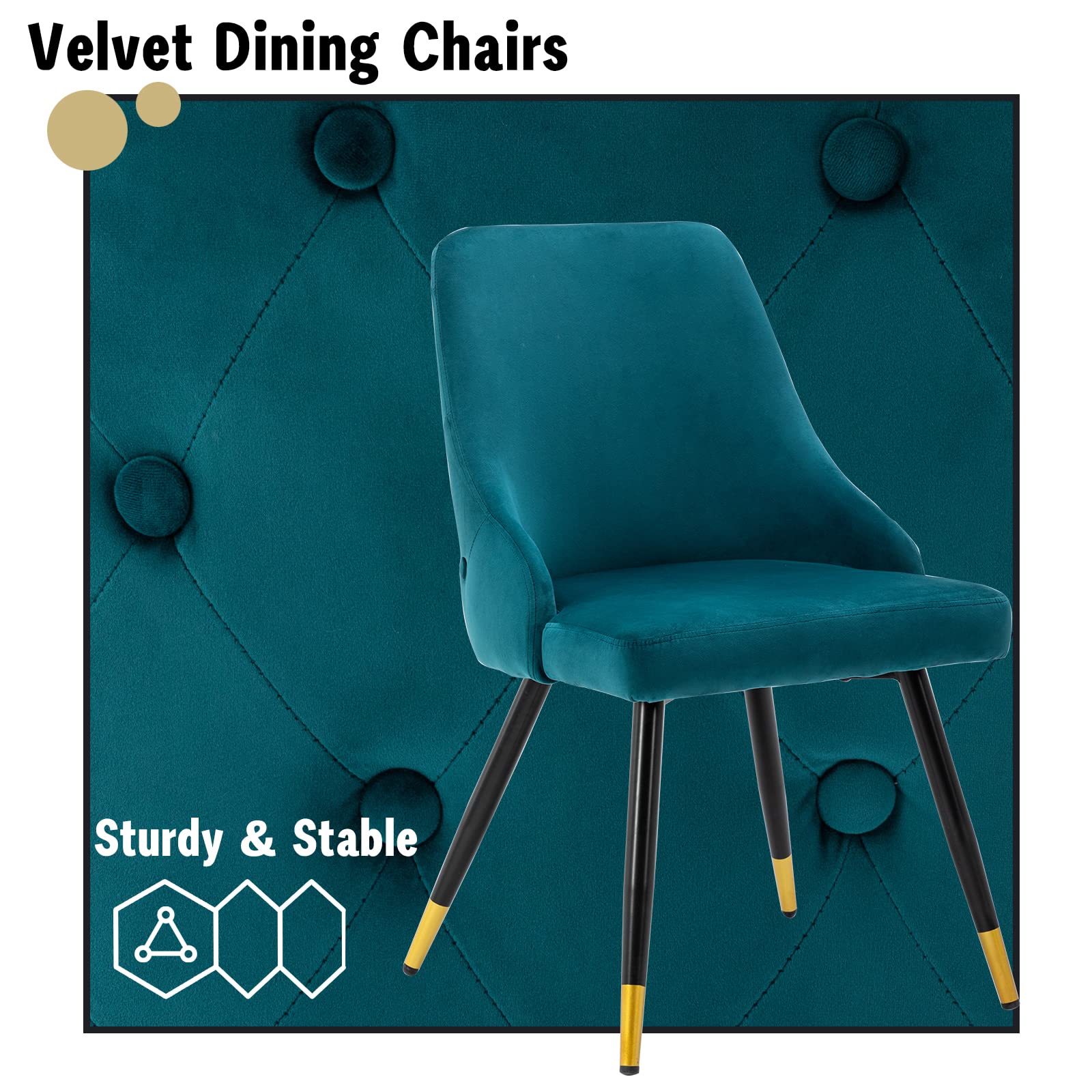 chairus 2X Sillas de Comedor Terciopelo Sillas Modernas de Cocina con Patas de Metal, Sillas Ocio del Diseño Botones para Salón/Restaurante, Teal