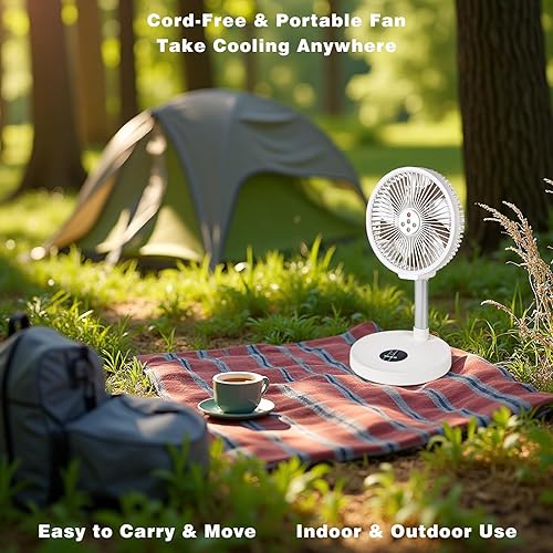 Miniatura 4 de Ventilador oscilante plegable recargable de 10 pulgadas, ventilador de pie con batería de 7200 mAh con control remoto, 6 velocidades y función de