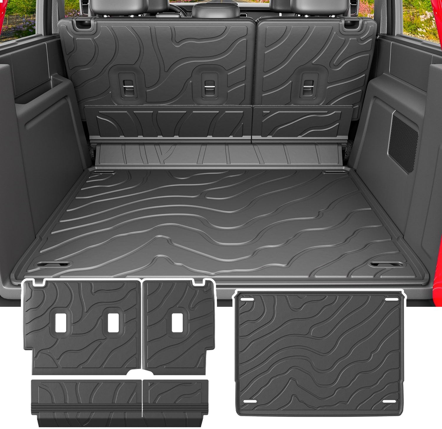 PTYYDS Cargo Mat Compatible with 2021-2026 Ford Bronco 4 Door Cargo Liner TPE Trunk Mat Backrest Trunk Liner Replacement for 2021-2026 Ford Bronco Accessories