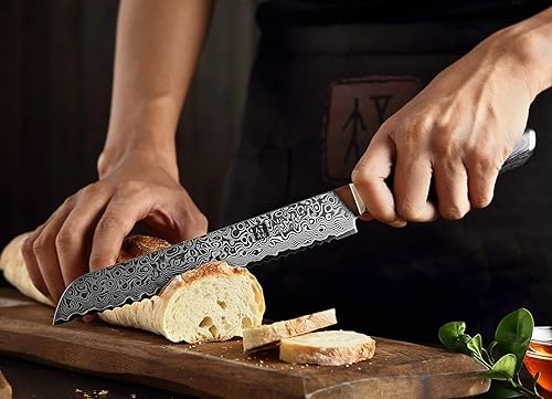 Miniatura 6 de XINZUO Cuchillo de pan de 8 pulgadas de alto carbono, 67 capas, japonés VG10 Damasco, cuchillo de cocina de acero súper acero, cuchillo de chef