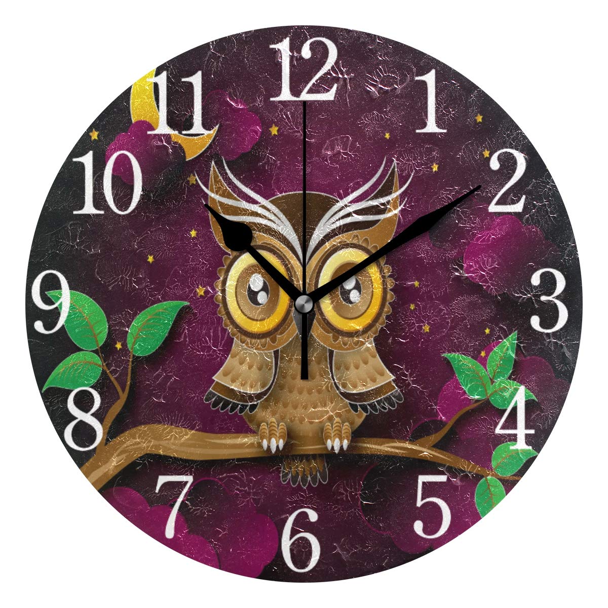 Orologio Da Parete Gufo Con Luna Dipinto A Mano - Silenzioso E Moderno Per Soggiorno E Camera Da Letto