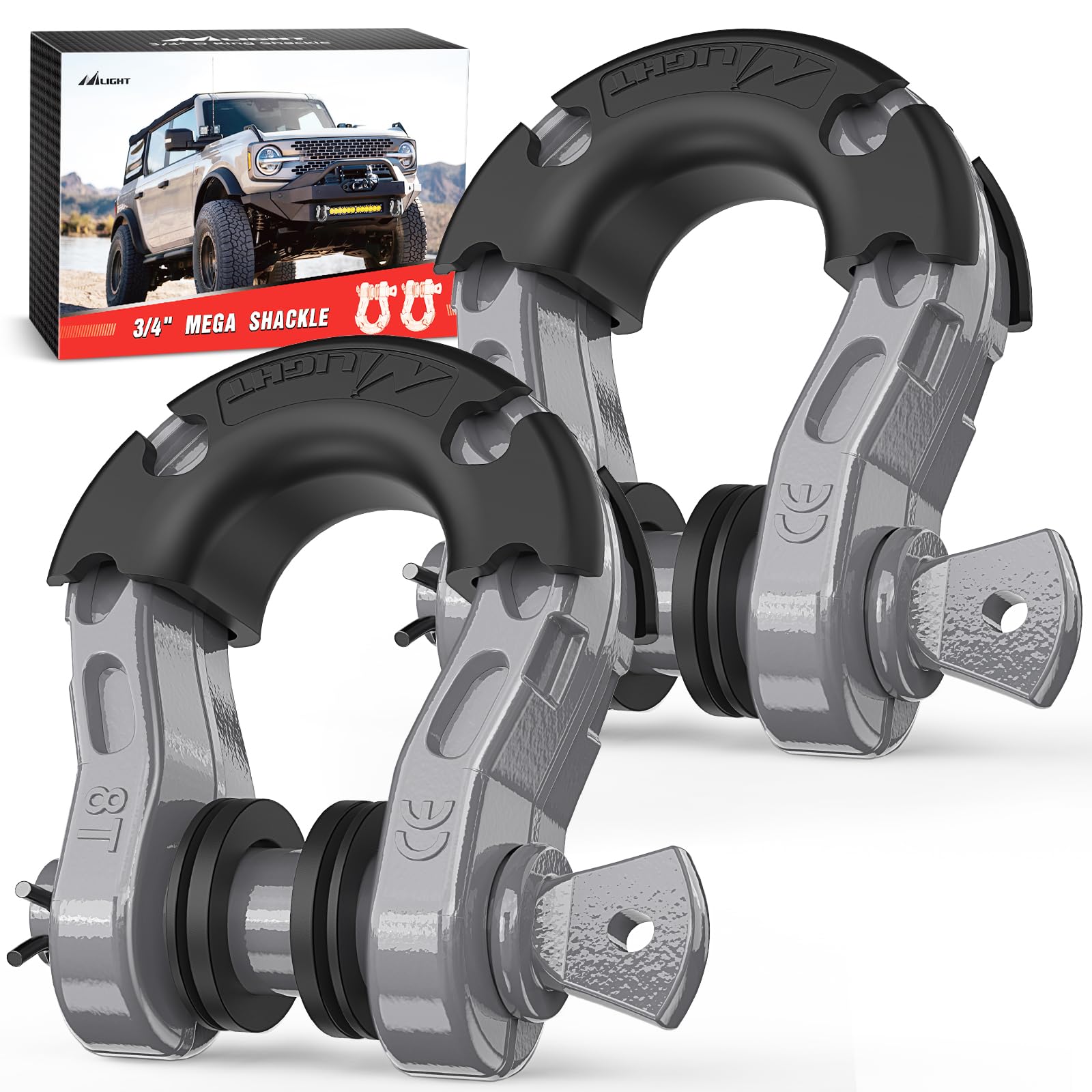 Nilight Mega D-Ring Shackles, 3/4" Heavy Duty Recovery Tow Shackle