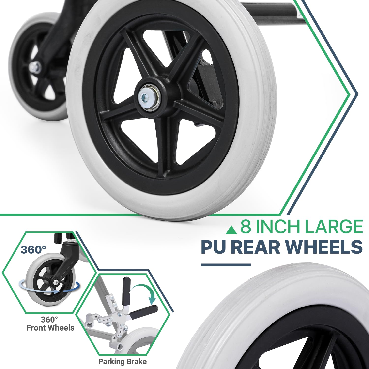 Magshion Silla de ruedas ligera de transporte con soporte de reposapiés de aluminio y reposabrazos abatible, resistente y plegable, silla de ruedas de asiento de 18 pulgadas de ancho para adultos,