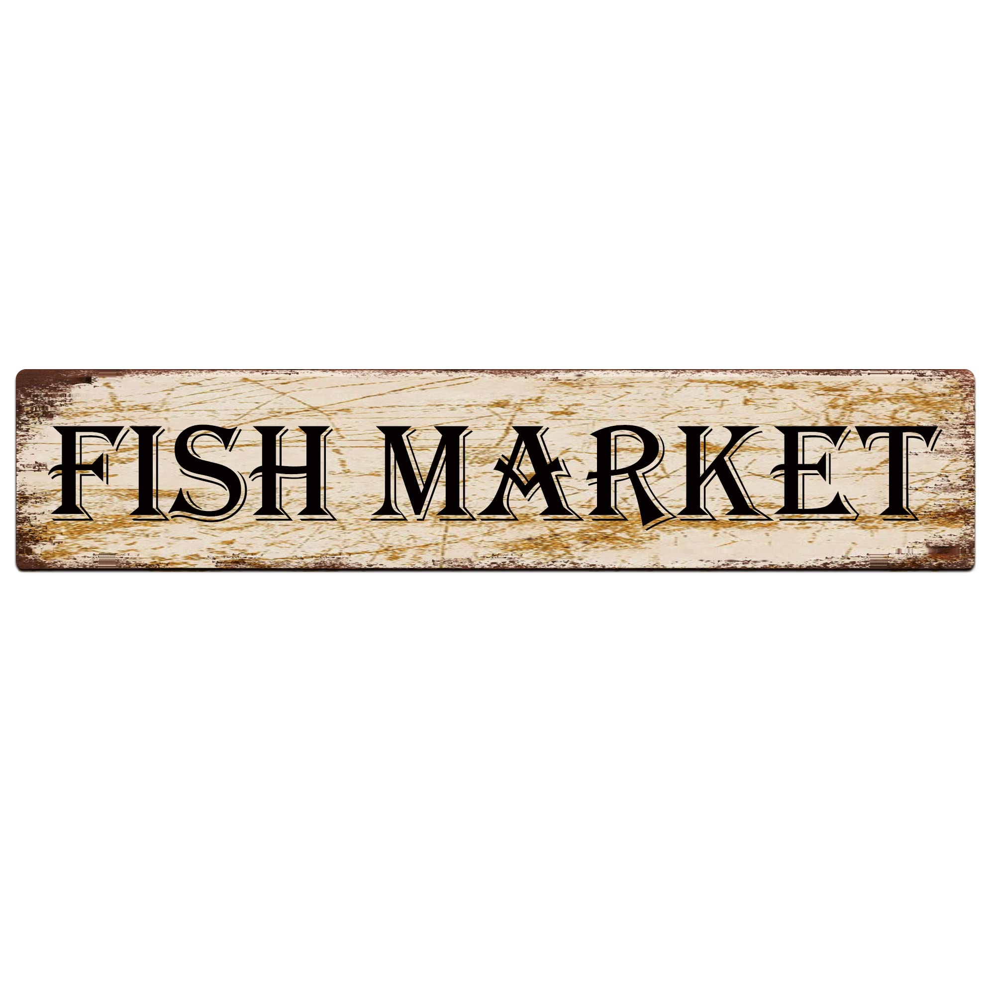 Fish Market Retro Tin Signs Aluminum Metal Sign for Kitchen Home Garden Wall Bar Cafe Decor 4x16 Inch
