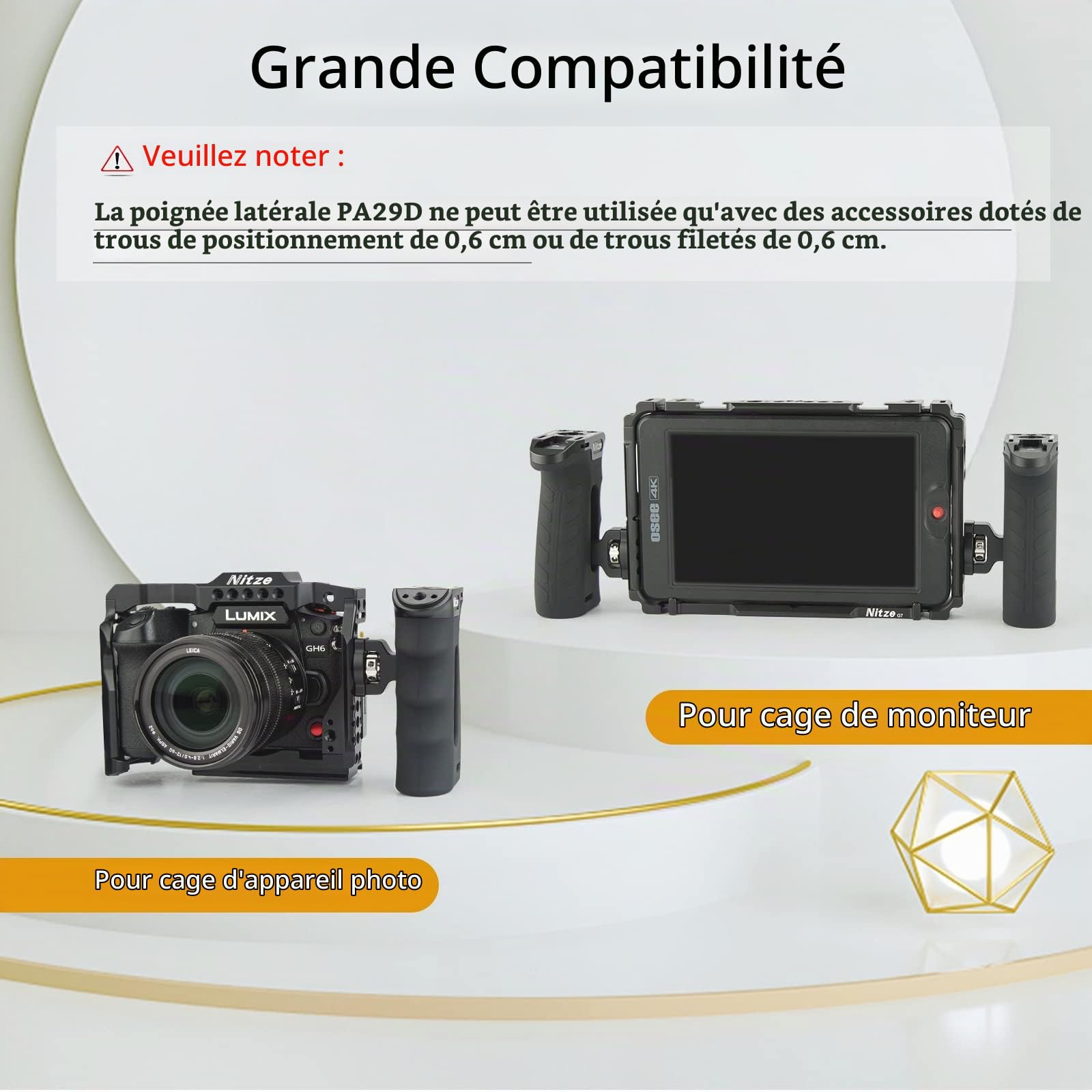 Nitze Ergonomique Poignée Latérale avec vis 1/4" et Goupilles de Positionnement Amovibles,Side Handle pour Main Gauche ou Droite, Réglable vers Le Haut et vers Le Bas - PA29D