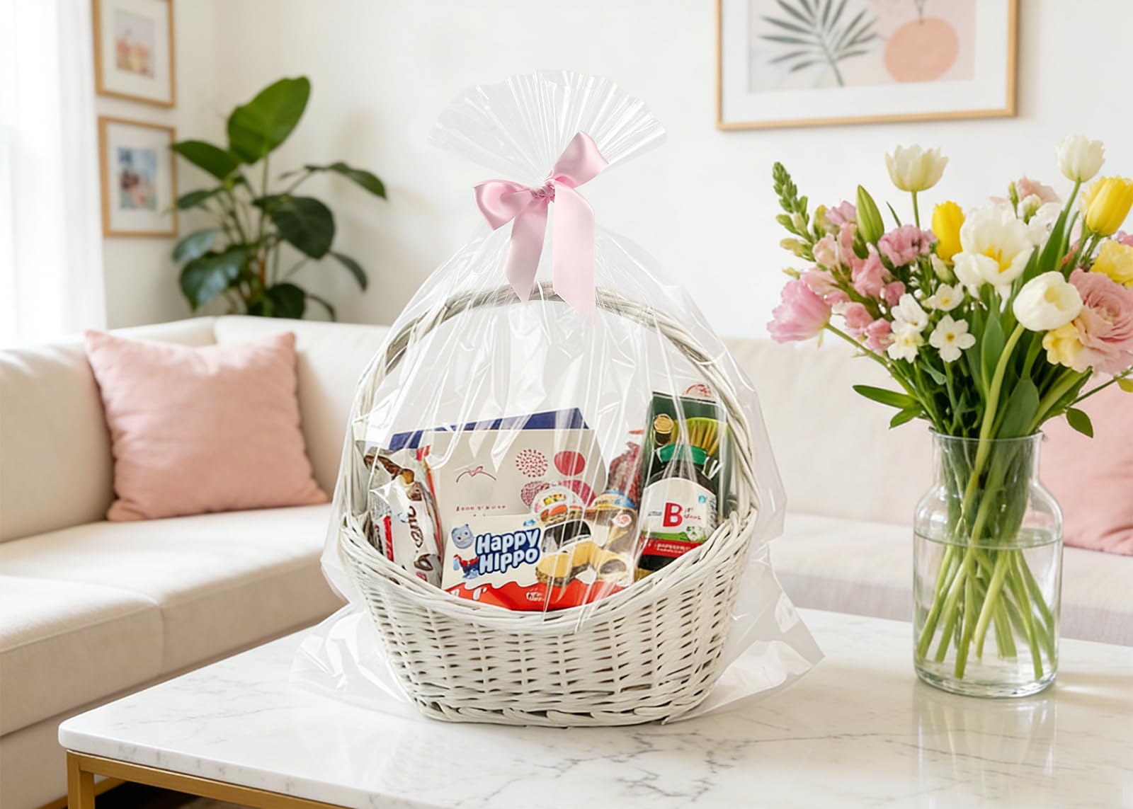EKAPACKAGING Zestaw 10 przezroczystych taśm celofanowych, 61 x 76 cm, na prezent na Wielkanoc, Dzień Matki, przekąski, do pakowania żywności, na baby shower, jako niespodzianka, celofan