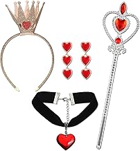 Liliful 4 Pcs Halloween Heart Queen Costume Accessories for Woman Party Accessories Crown Headband Scepter Wand