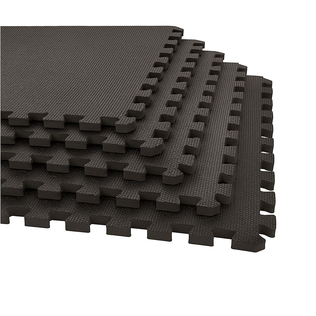 Interlocking EVA Foam Floor Mats – 60x60cm Soft Exercise Tiles for Gym, Home, Garage, Yoga, Kids Playroom – Protective, Non-Slip Puzzle Mats for Workouts & Weights (Black Dot, 24 Mats (96sq.ft))