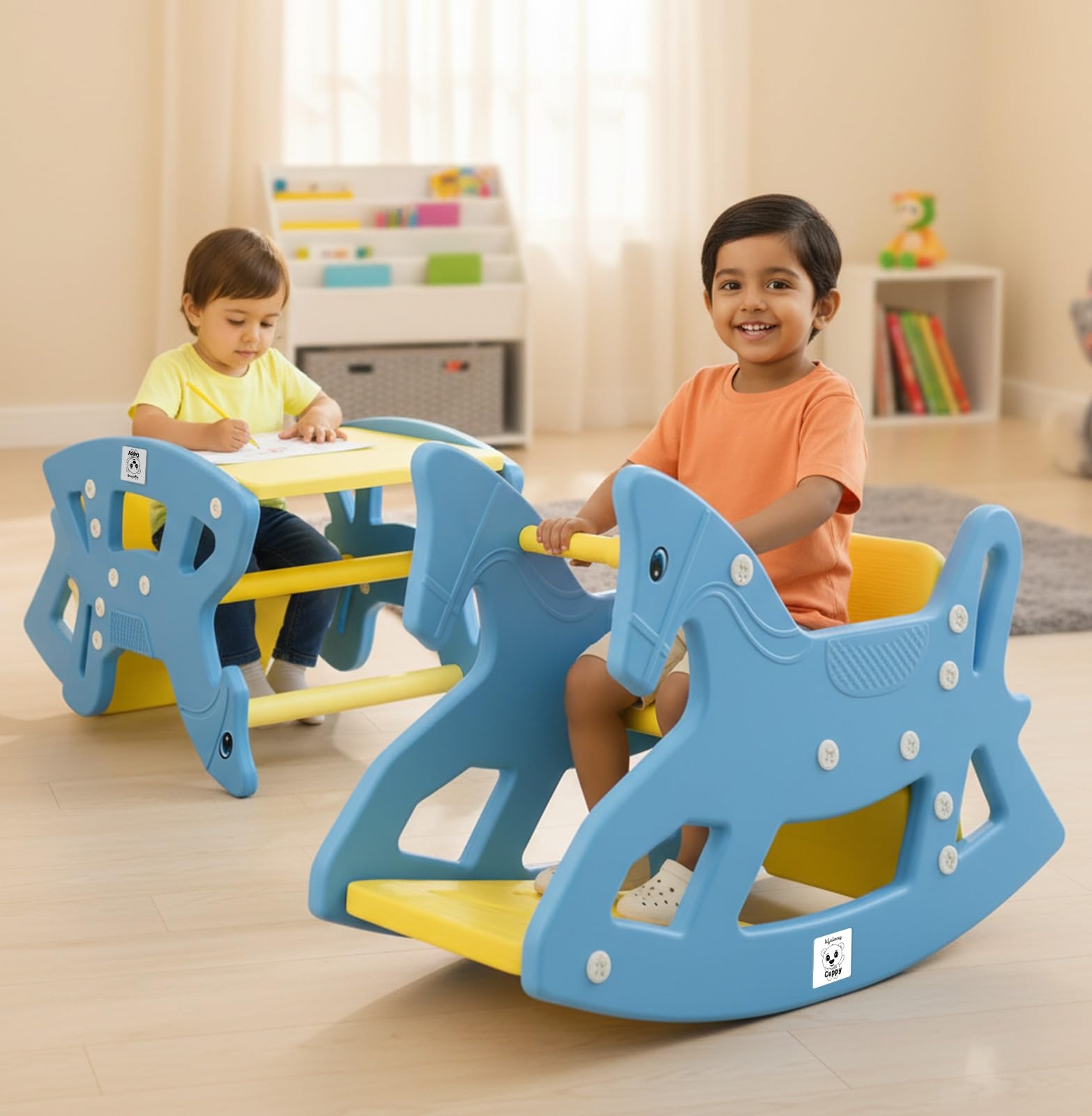 Lifelong 2-in-1 Rocker & Table | Convertible Rocking Horse & Study Table | Sturdy Plastic Ride-On Horse with Backrest | BIS Certified Indoor Outdoor Toy Rider for Kids Aged 1-5 Yrs (LLCRK01)-image-36