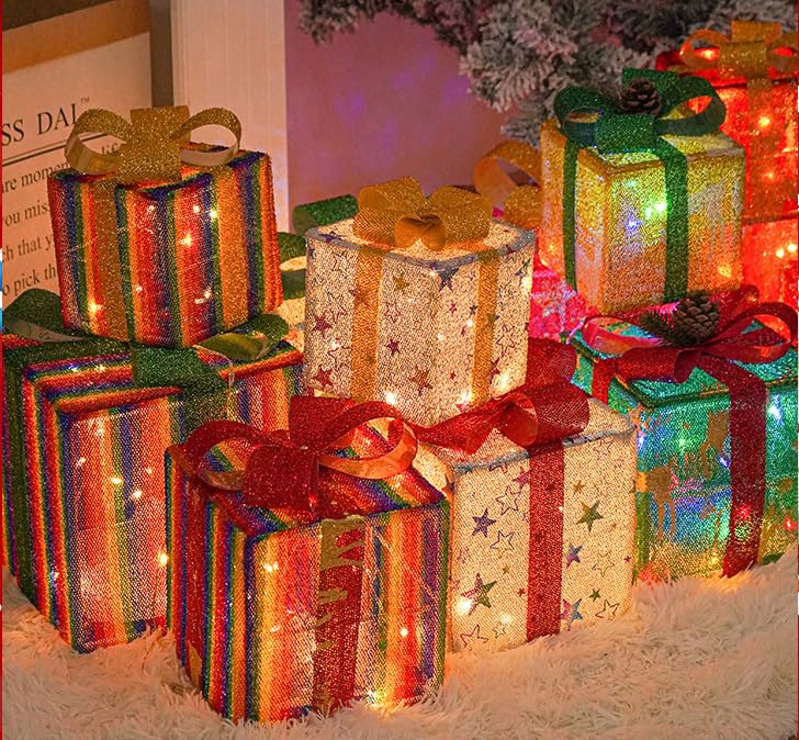 LEDクリスマスボックスセット 3個入り Amazon.co.jp: クリスマス プレゼント ボックス ライト LED 3個