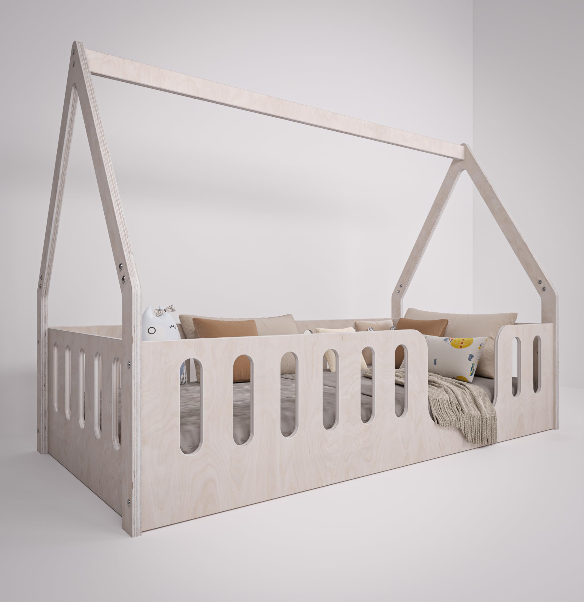 OSONO | Nido Forma P Hausbett Kinder 120x200 cm aus Naturholz | Montessori Bodenbett mit Lattenrost | Modernes skandinavisches Kinderbett