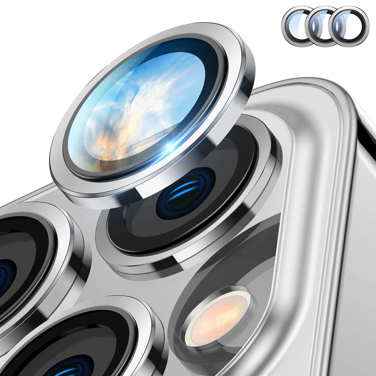 Cakafor iPhone 14 Pro Max - iPhone 14 Pro Camera Lens Protector - 9H Metal Tempered Glass Camera Cover Screen Protector Individual Ring for iPhone 14 Pro 6.1 inch iPhone 14 ProMax, Silver