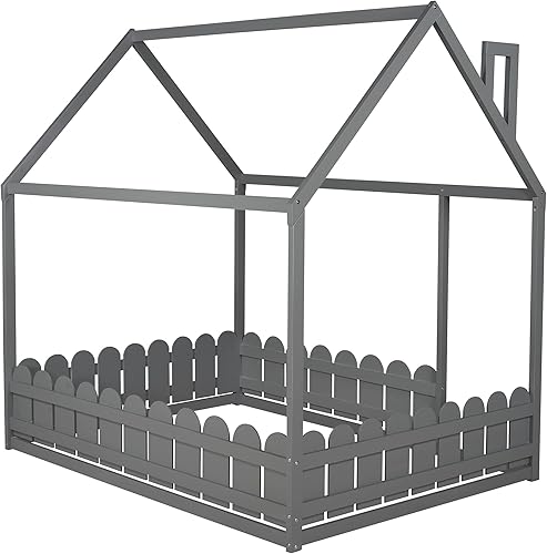 Miniatura 26 de MERITLINE Camas matrimoniales con nido para niños, marco de cama de madera para niñas y niños, cama matrimonial con techo, no necesita somier Azul +