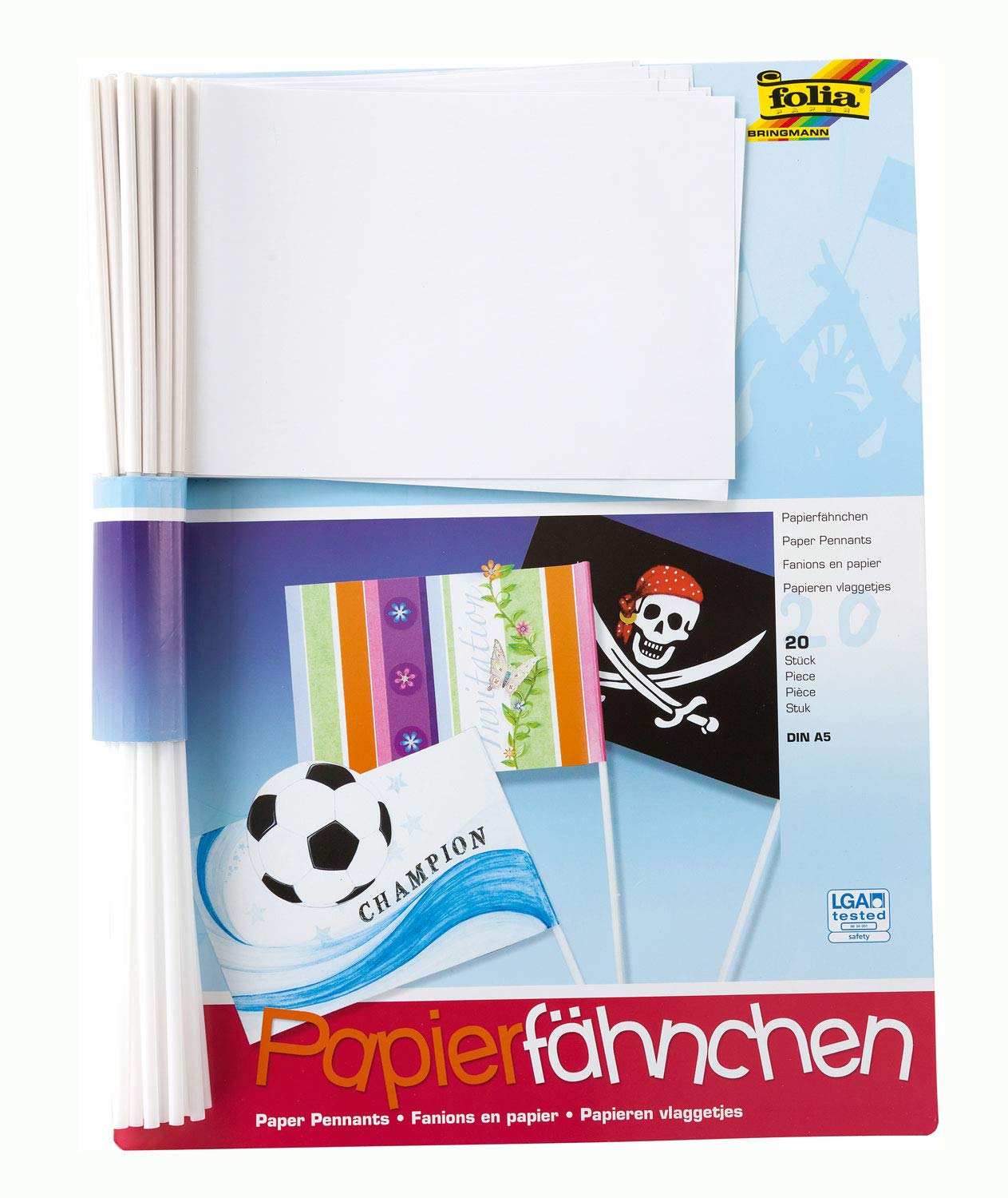 Folia 2372 Mini Paper Flags Rod Length 40 cm A5 Pack of 20 White