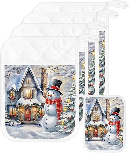 Miniatura 8 de Grey Snowflake 3Pcs Pot Holders for Kitchen,Non Slip & Heat Insulation Terry Cloth Potholder Set with Pocket,Thick Hot Pad Oven Mitts Trivet Coaster