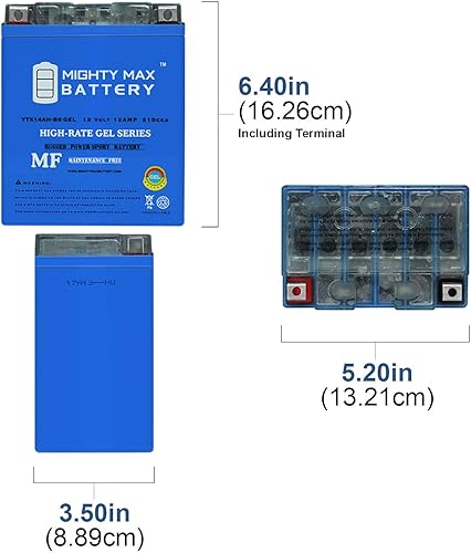 Miniatura 2 de Mighty Max Battery YTX14AH-BS GEL reemplaza Polaris 325 Sportsman Magnum LT-F250, CB750