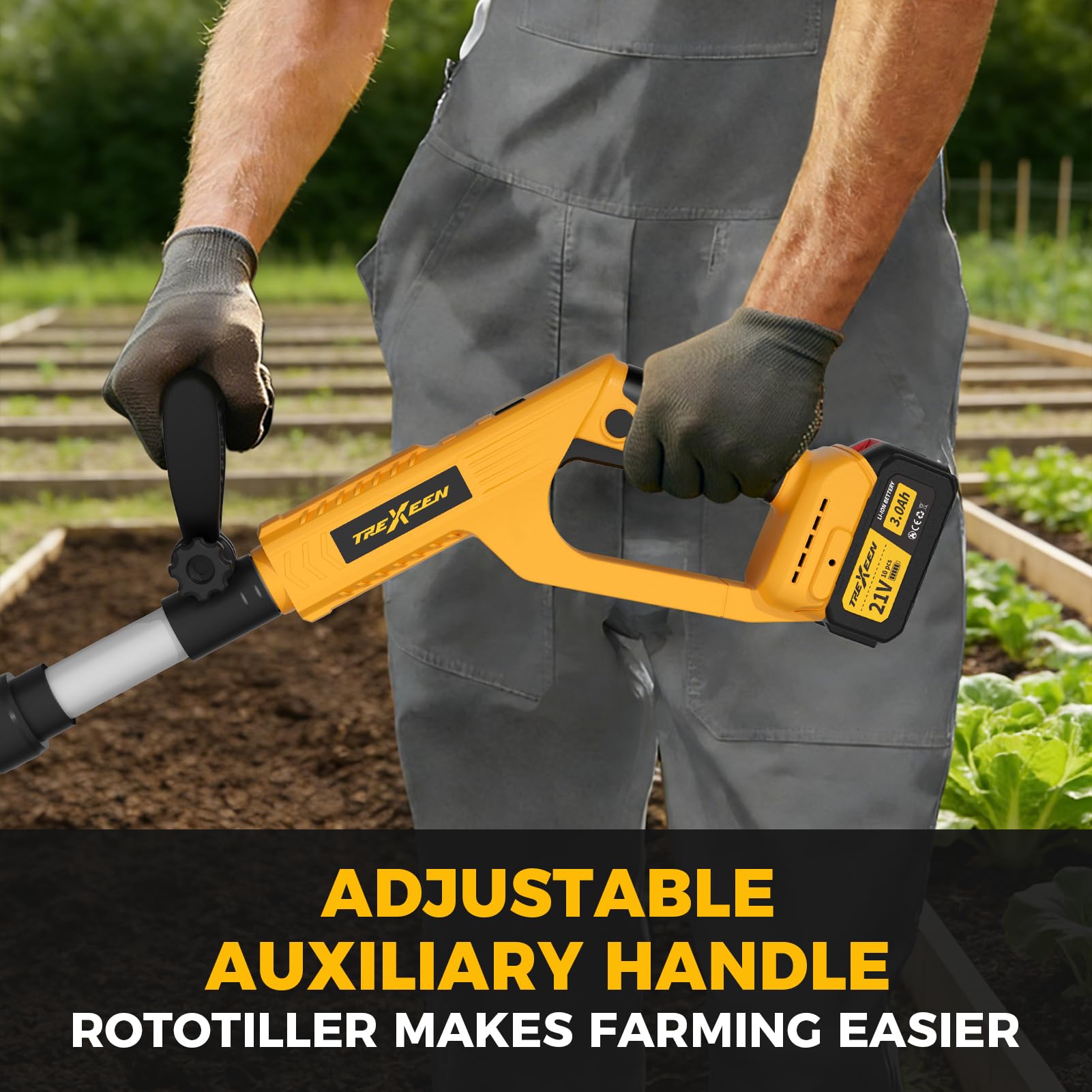 Motoazada Eléctrica de 21 V, Cultivador de Jardín, 360 RPM, con 2 Baterías de 3,0 Ah y Cargador, Ancho de Trabajo de 20 Cm, Profundidad de 16 Cm, Motoazada para Suelos