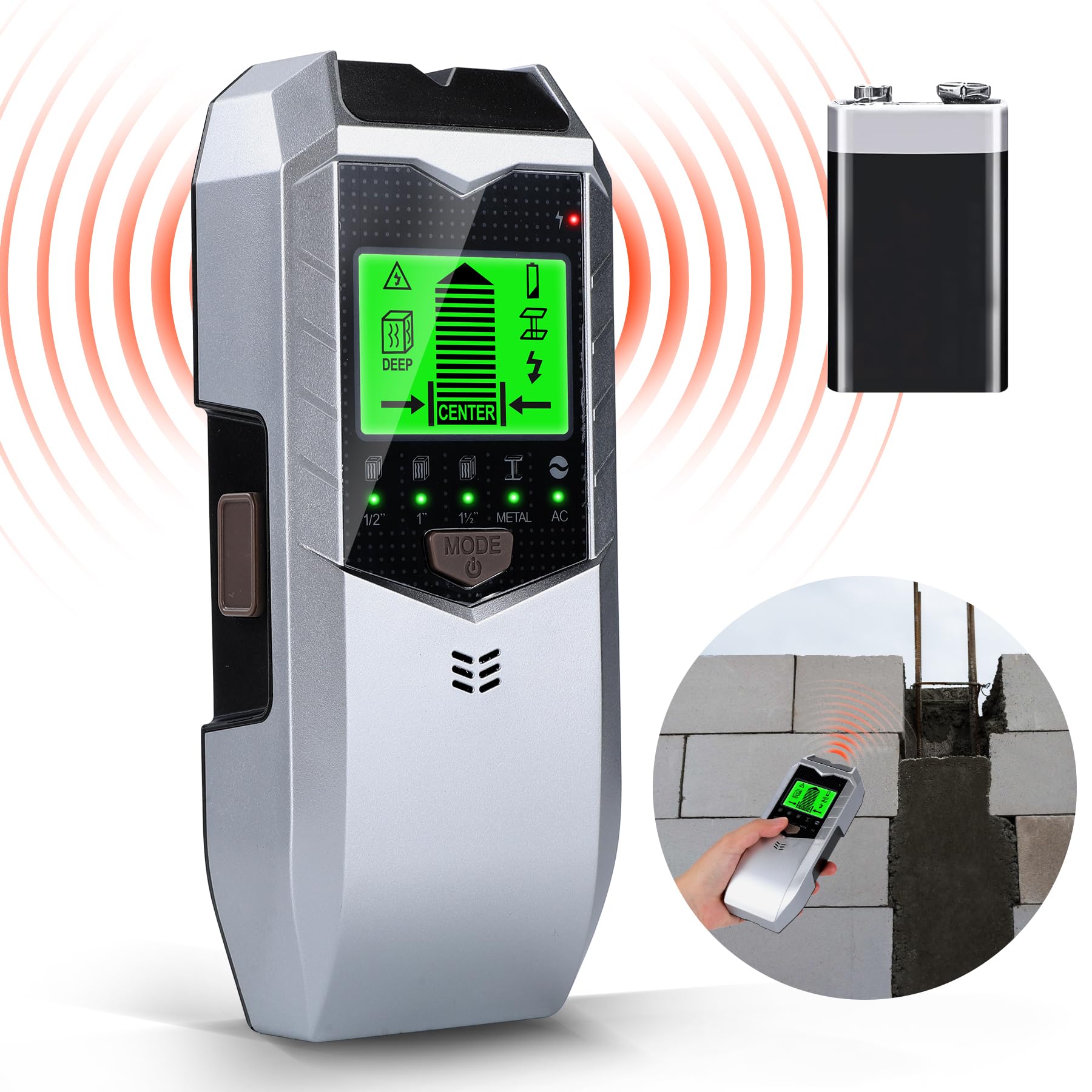 Rilevatore, 5 in 1 Scanner Da Parete Con Display LCD e Allarme Acustico, Trova Travi multifunzionale Per Individuare Tubi Metallici e Cavi CA Elettrici, Travi In Legno, Cavi Elettrici