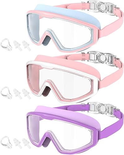 Miniatura 8 de Gafas de natación para niños, gafas de natación para niños, 3 unidades de gafas de natación de agua para niños y niñas, antivaho UV400 Azure Negro