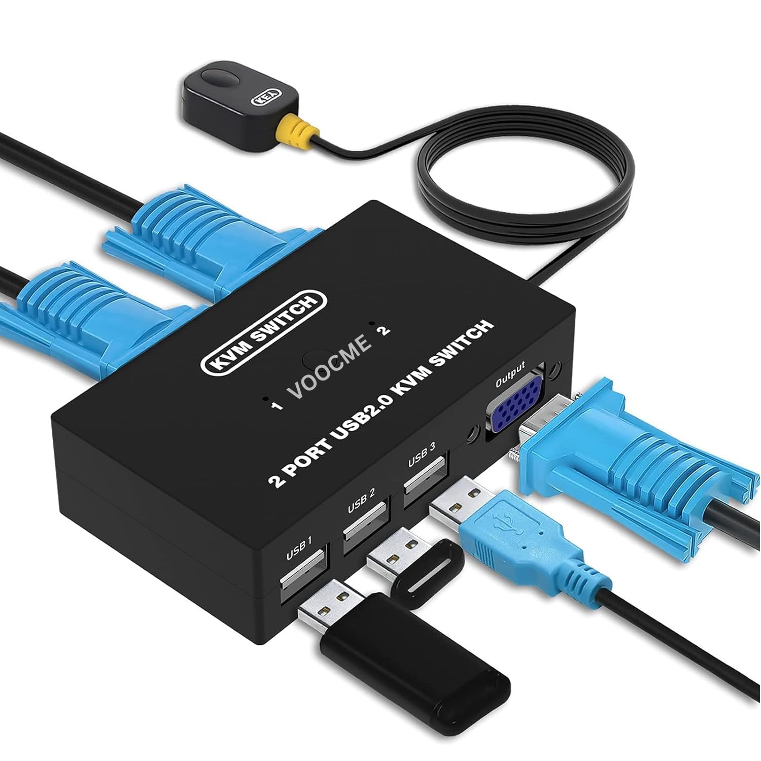 USB VGA KVM Switch for 2 PC Sharing 1 Video Monitor and 3 USB Devices, Keyboard Mouse Scanner Printer, for Laptop PC Windows Mak OS System-image-19