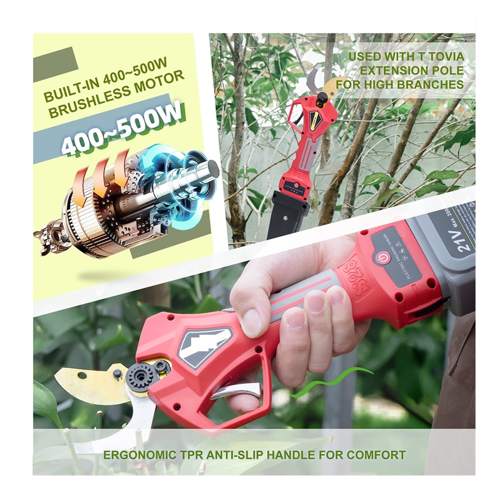 Sekatory Elektryczne Elektryczny sekator bezszczotkowy elektryczny ogrodowy do drzew owocowych gałęzie Bonsai akumulatorowy(21V)