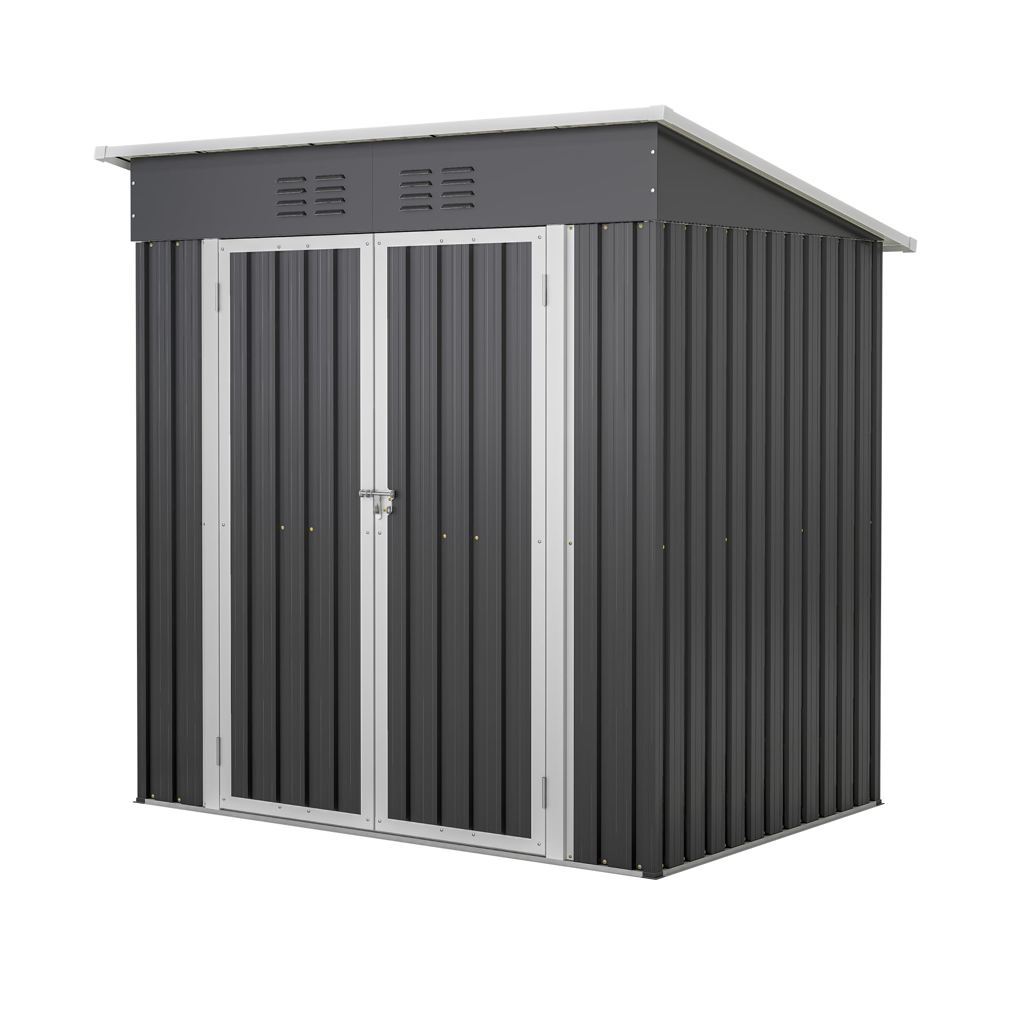 Geräteschuppen Metall 170x121x182 cm, 3,74 m³ Gerätehaus mit Pultdach, Fundament und Drehtüren, Wetterfester Gartenschuppen für Fahrrad & Gartengeräte, Anthrazit