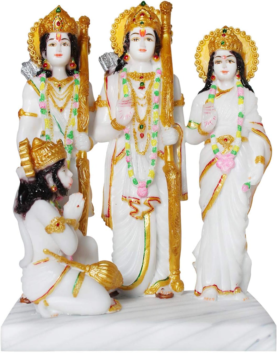 Divine Gifts Marble Dust Lord Ram Darbar Statue, 12.5 Inches, White Gold, 1 Piece