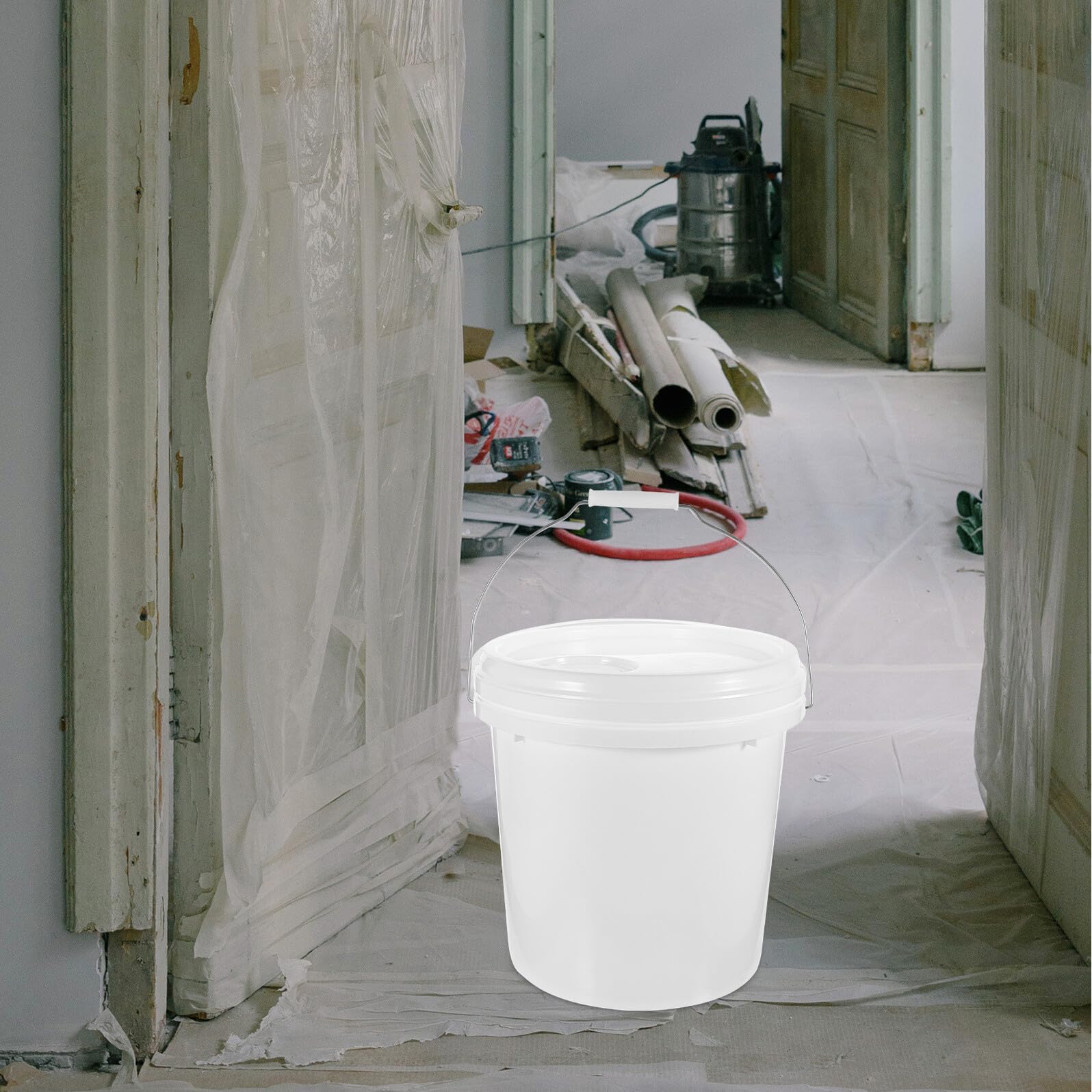 KOMBIUDA Cubo de Pintura Vacío de 10 litros White con Tapa, Ligero y Multiuso de Hdpe para Mezclar Colores y Almacenar Pintura Fácilmente