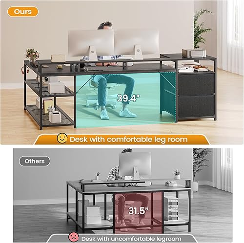 Miniatura 22 de SEDETA Escritorio en forma de L de 67 pulgadas con cajones, escritorio de oficina para computadora con estantes de almacenamiento y toma de Marrón