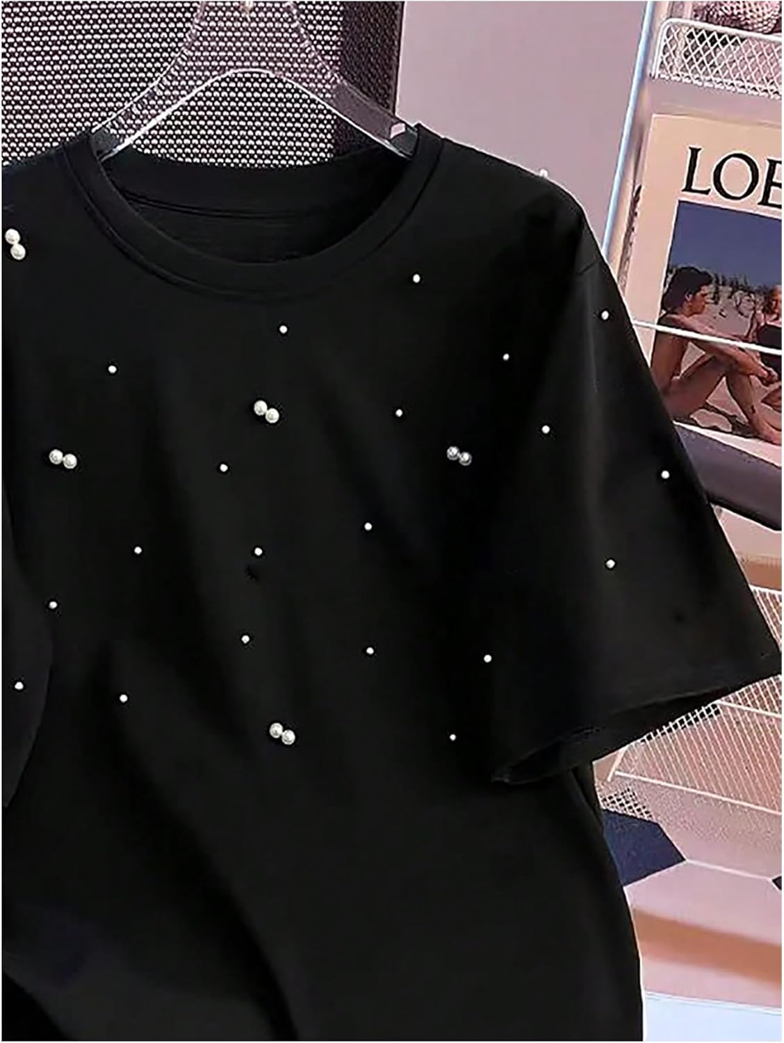 SweatyRocks Women's Plus Size Short Sleeve Pearl T Shirts Crew Neck Dressy Casual Tee Shirt - Image 3