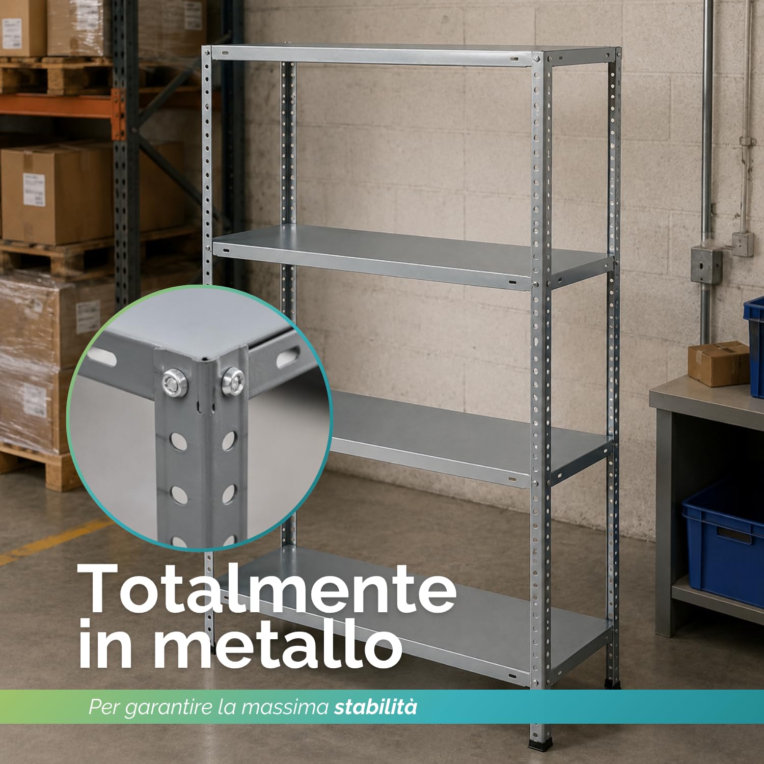 VIRSUS 2 Scaffali in Metallo a 4 Ripiani, Misura 75x30x147 cm, Metallo Galvanizzato, Montaggio Veloce, Scaffalature per Garage, Magazzino, Portata Max 180 kg -4410